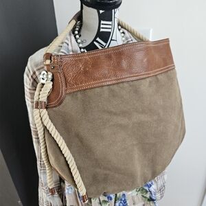 GAP 1969 Vintage Distressed Canvas Brown and Tan Hobo Handbag